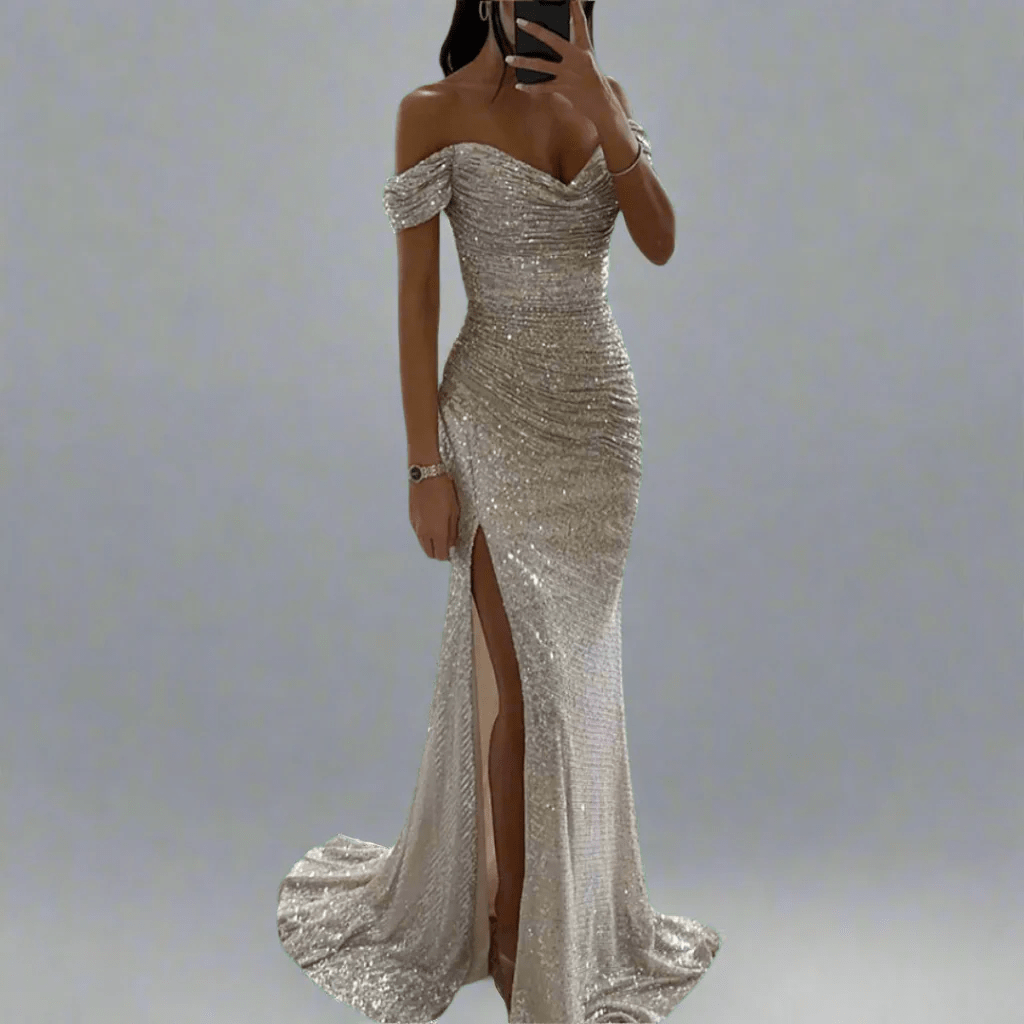 Off-shoulder maxi-jurk met pailletten voor dames