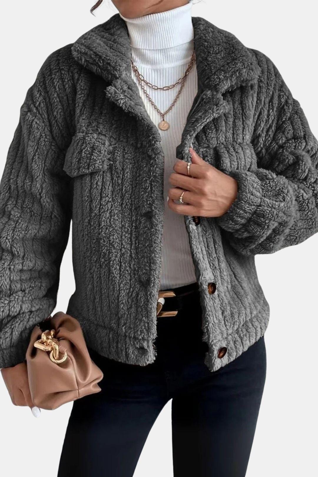 Winterjas met parelknopen en ritssluiting voor dames