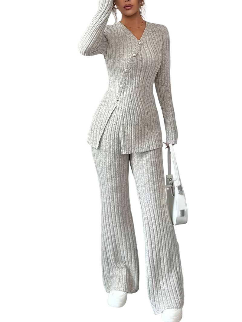 Damesset met top met lange mouwen en wijde broek