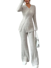 Damesset met top met lange mouwen en wijde broek