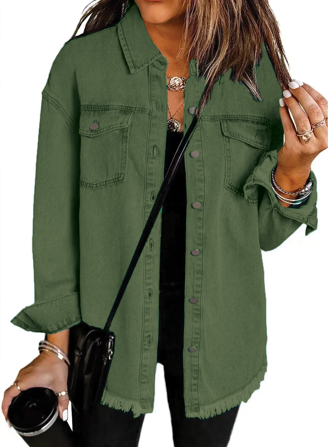 Dames denim spijkerjas met knopen en borstzakken