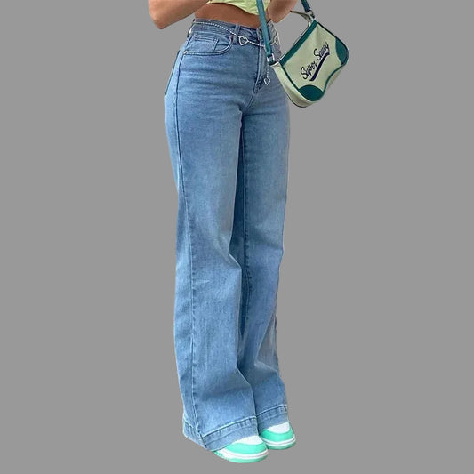 High-waist retro jeans met rechte pijpen voor dames