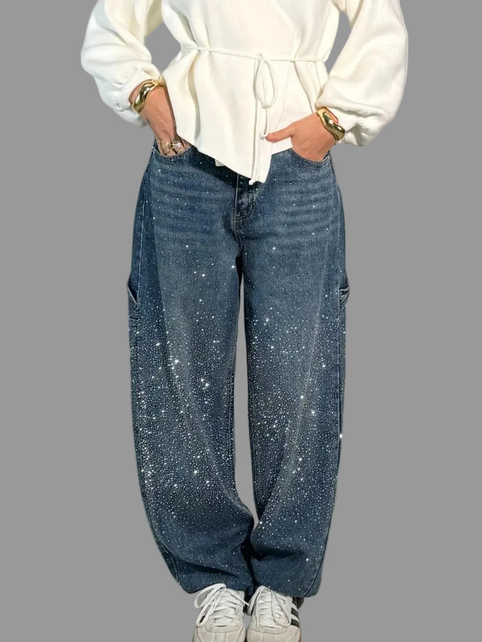 Jeans met ballon-fit en fonkelende details voor dames