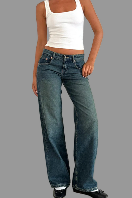 Jeans met lage taille in helderblauwe denim voor dames