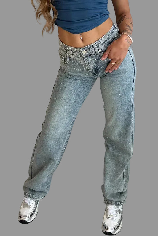 Jeans met subtiele glitter-accenten en rechte pijpen voor dames
