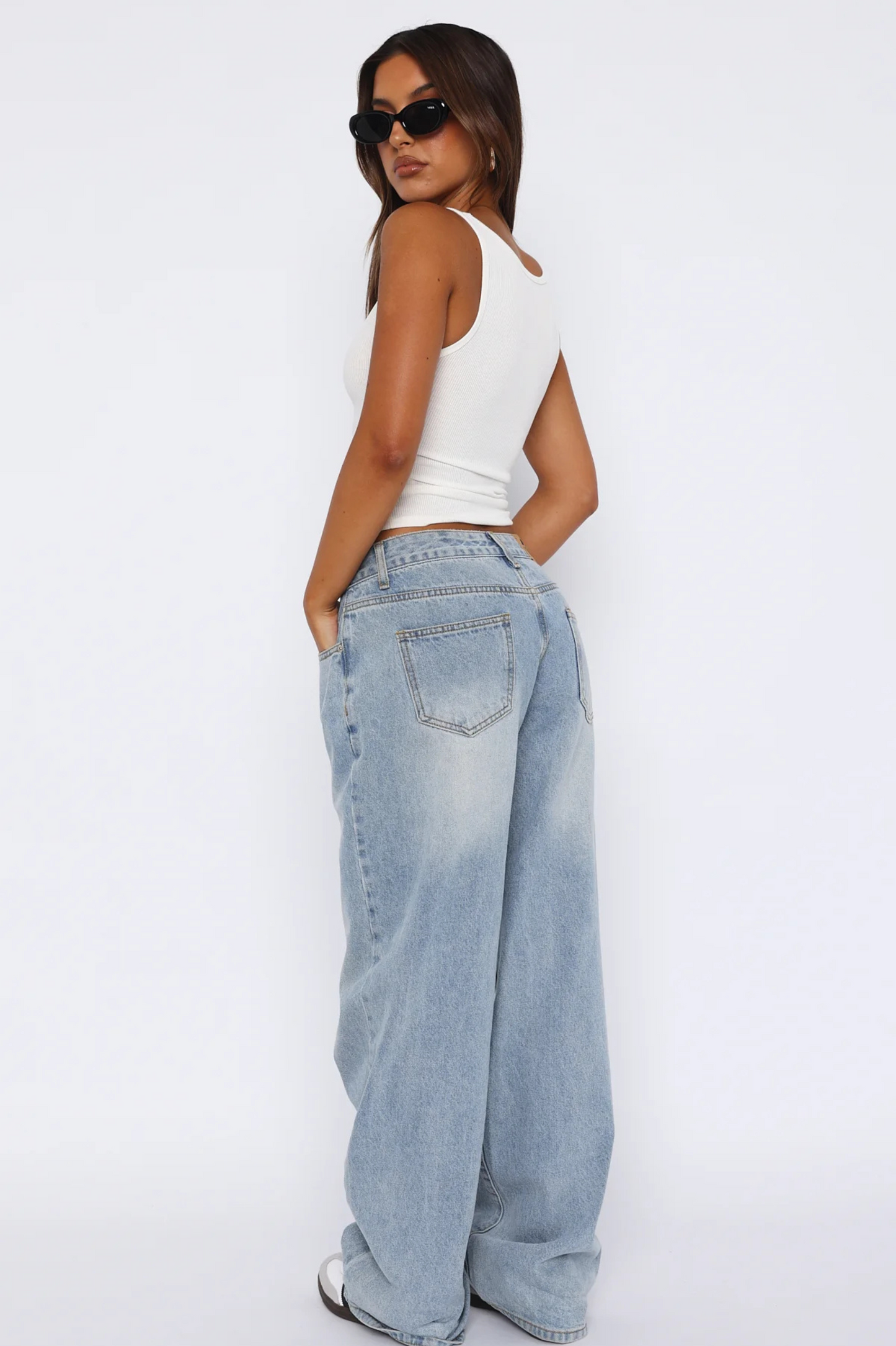 Lichtblauwe jeans met lage taille en wide-leg pasvorm voor dames