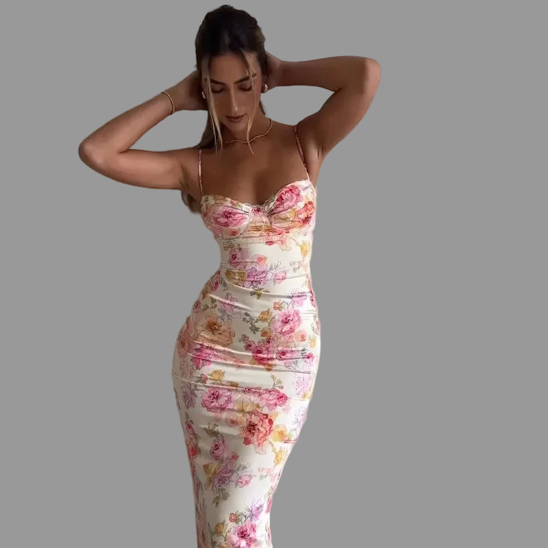 Maxi-jurk met bloemenprint en kanten afwerking voor dames