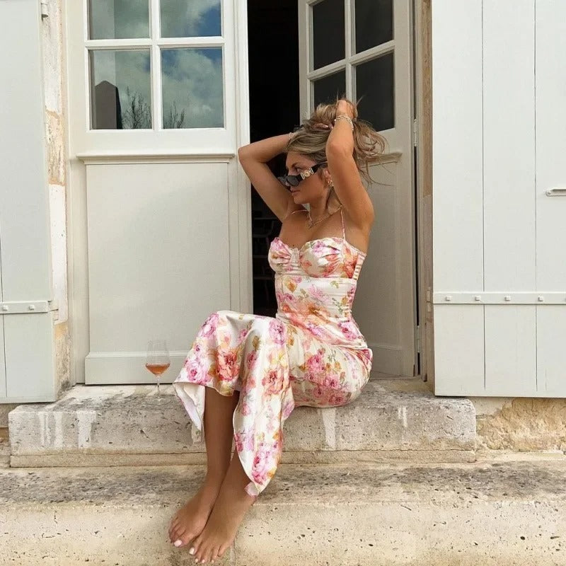 Maxi-jurk met bloemenprint en kanten afwerking voor dames