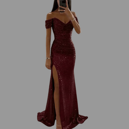 Off-shoulder maxi-jurk met pailletten voor dames