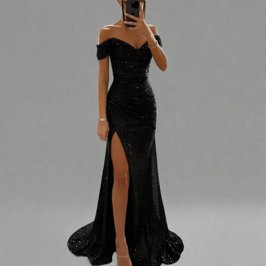 Off-shoulder maxi-jurk met pailletten voor dames