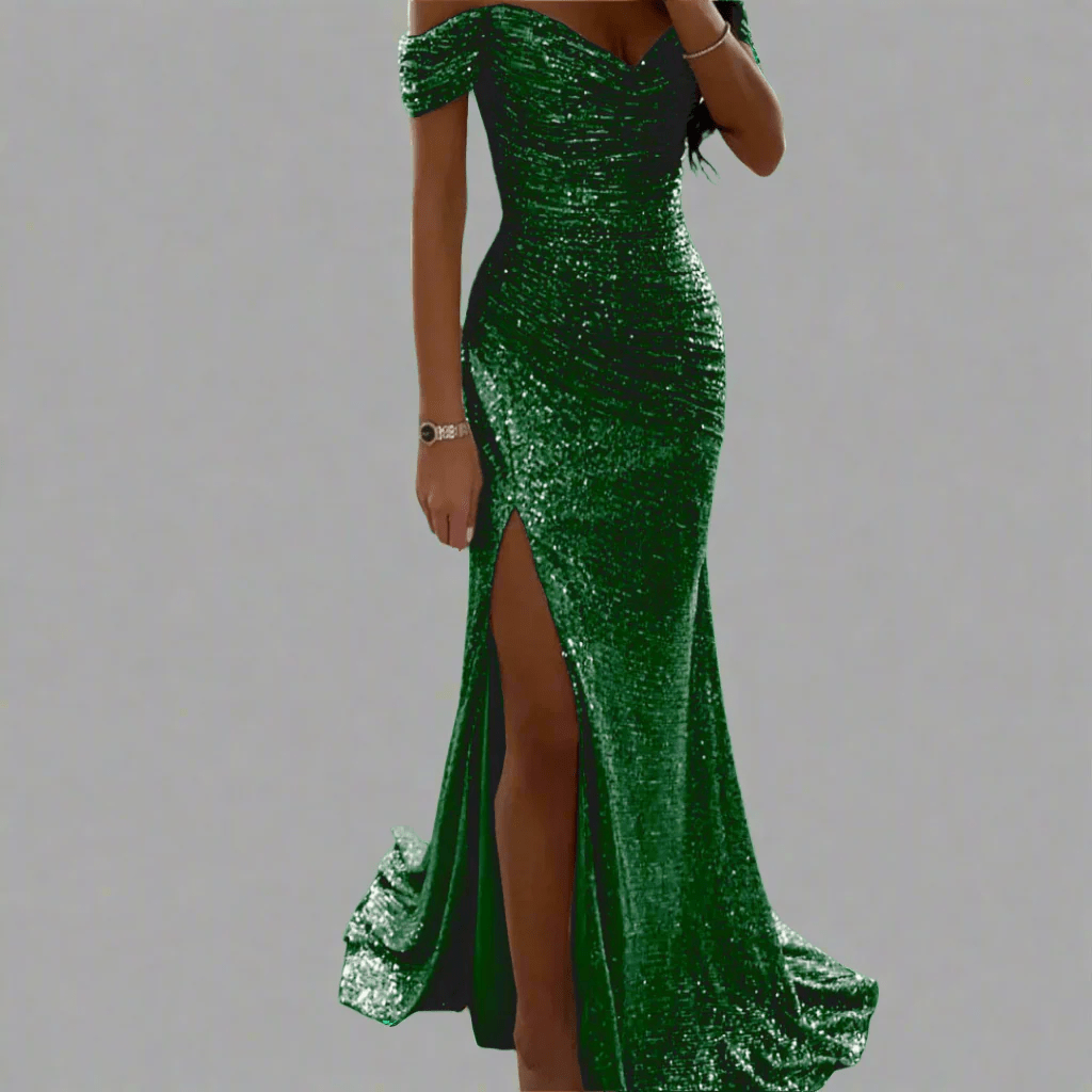 Off-shoulder maxi-jurk met pailletten voor dames