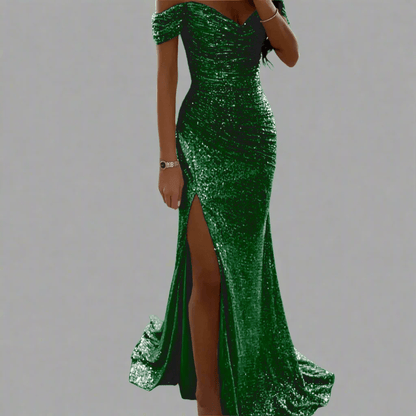 Off-shoulder maxi-jurk met pailletten voor dames