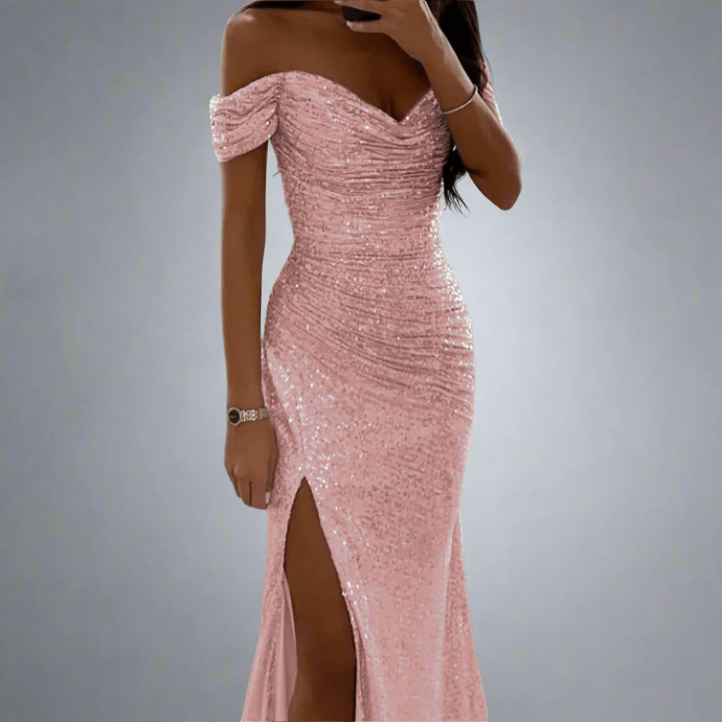 Off-shoulder maxi-jurk met pailletten voor dames