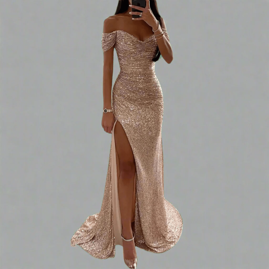 Off-shoulder maxi-jurk met pailletten voor dames