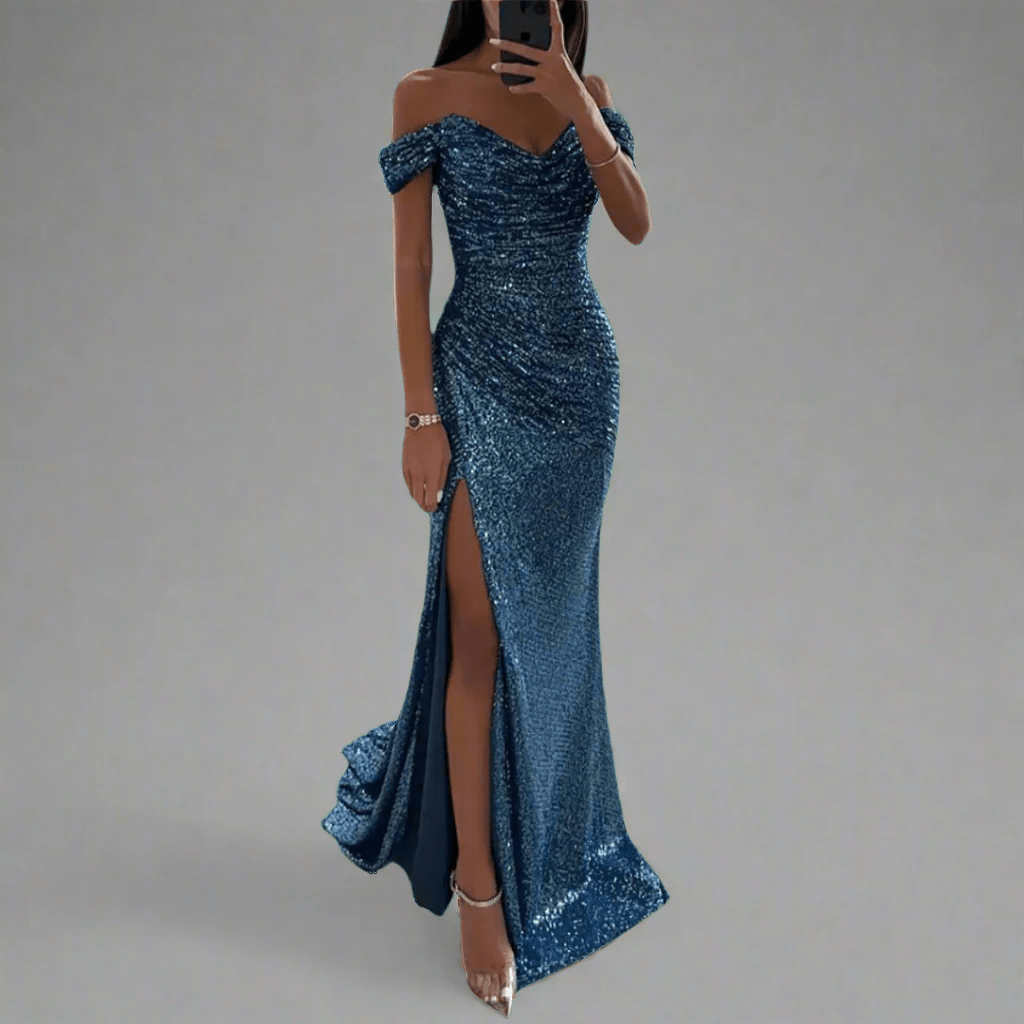 Off-shoulder maxi-jurk met pailletten voor dames