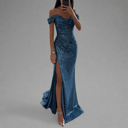 Off-shoulder maxi-jurk met pailletten voor dames