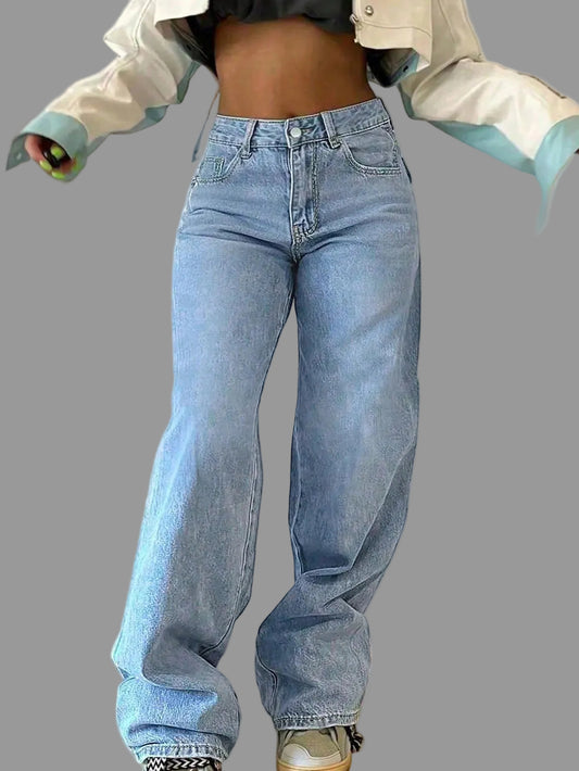 Rechte jeans met elastische taille en casual fit voor dames