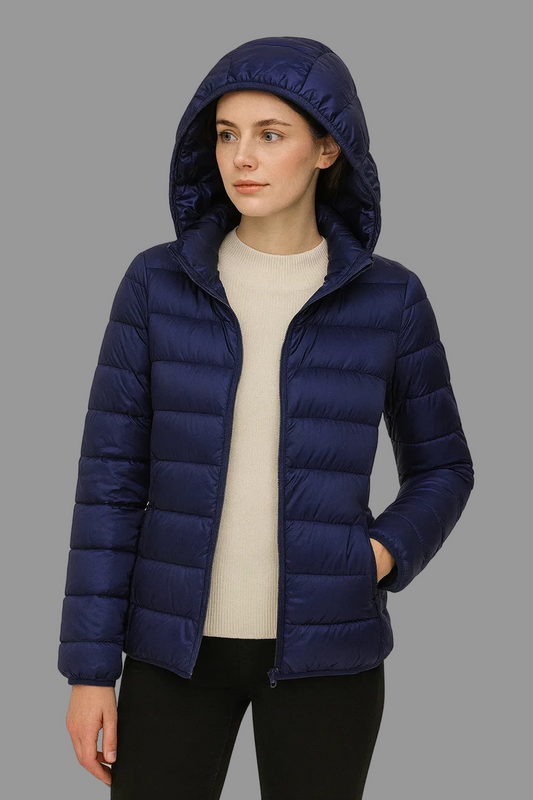 Ultralicht gewatteerde jas met rits en hoge kraag voor dames