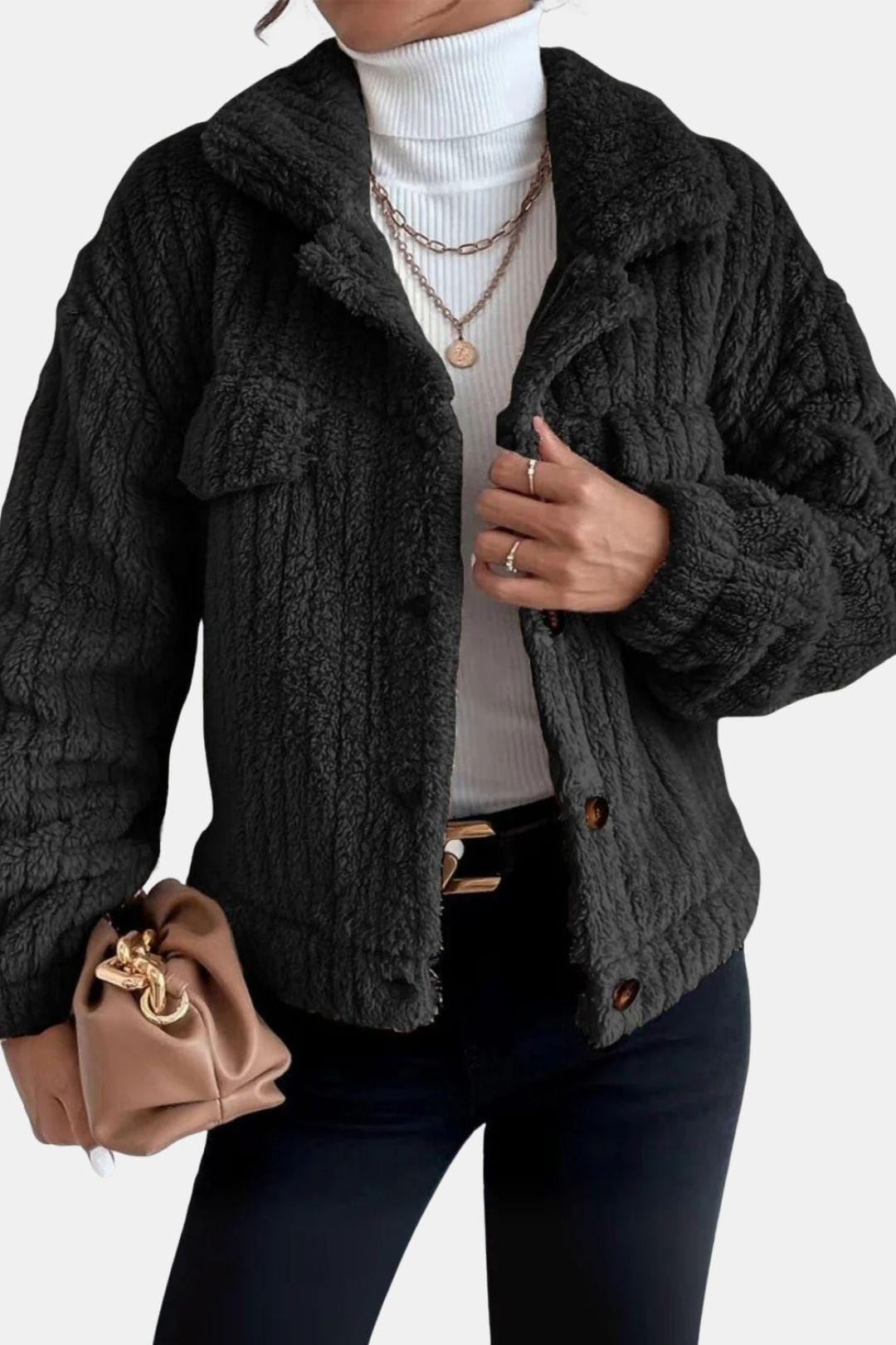 Winterjas met parelknopen en ritssluiting voor dames