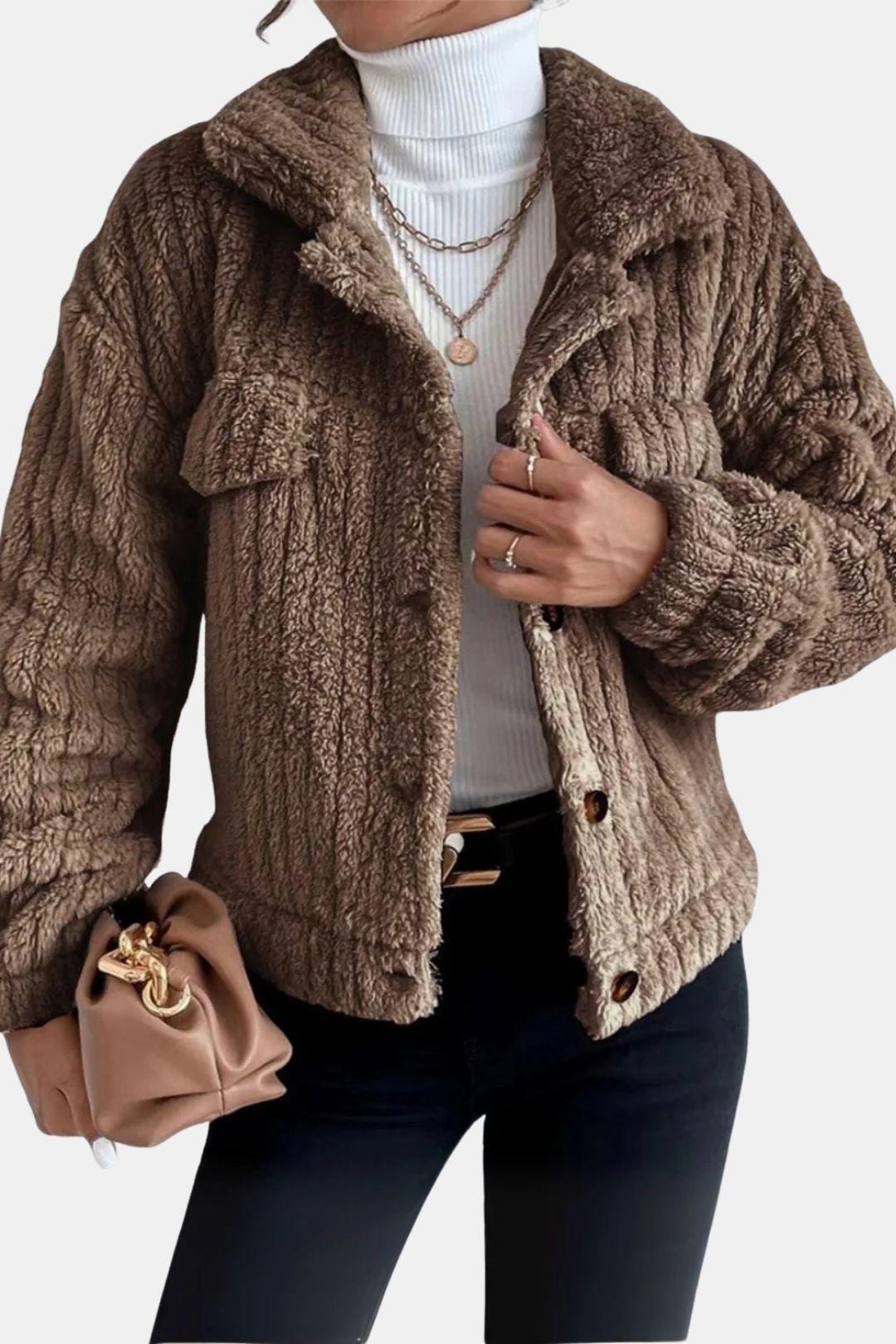 Winterjas met parelknopen en ritssluiting voor dames