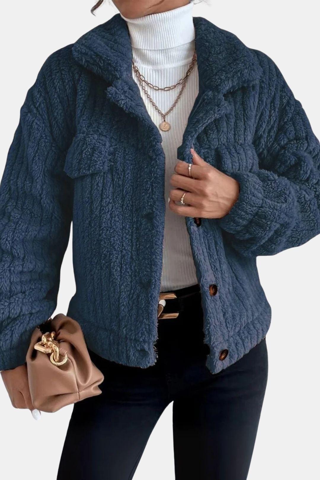 Winterjas met parelknopen en ritssluiting voor dames